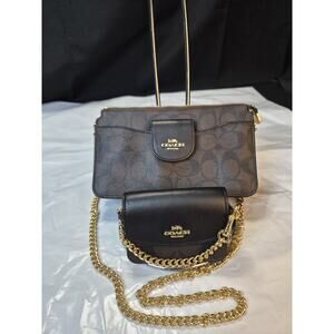 Coach C3328 Poppy Crossbody Clutch Bag Purse In Signature Leather Black On Black